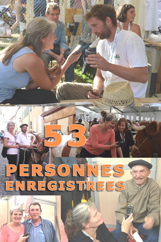 Mosaïque de photos où on voit Véronique Blot en train d'enregistrer différents
    	éleveurs de vaches ferrandaises, notamment aux Fourmofolies d'Ambert, au Sommet de
    	l'élevage à Cournon d'Auvergne  Puy-de-Dôme et à la Fête de la vache nantaise au
    	Dresny Loire-Atlantique,